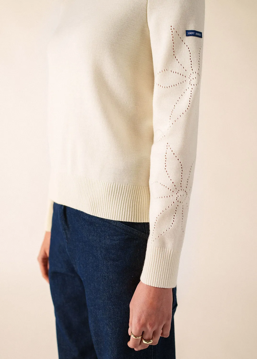 Saint James Ascou pull laine blanc motif fleur