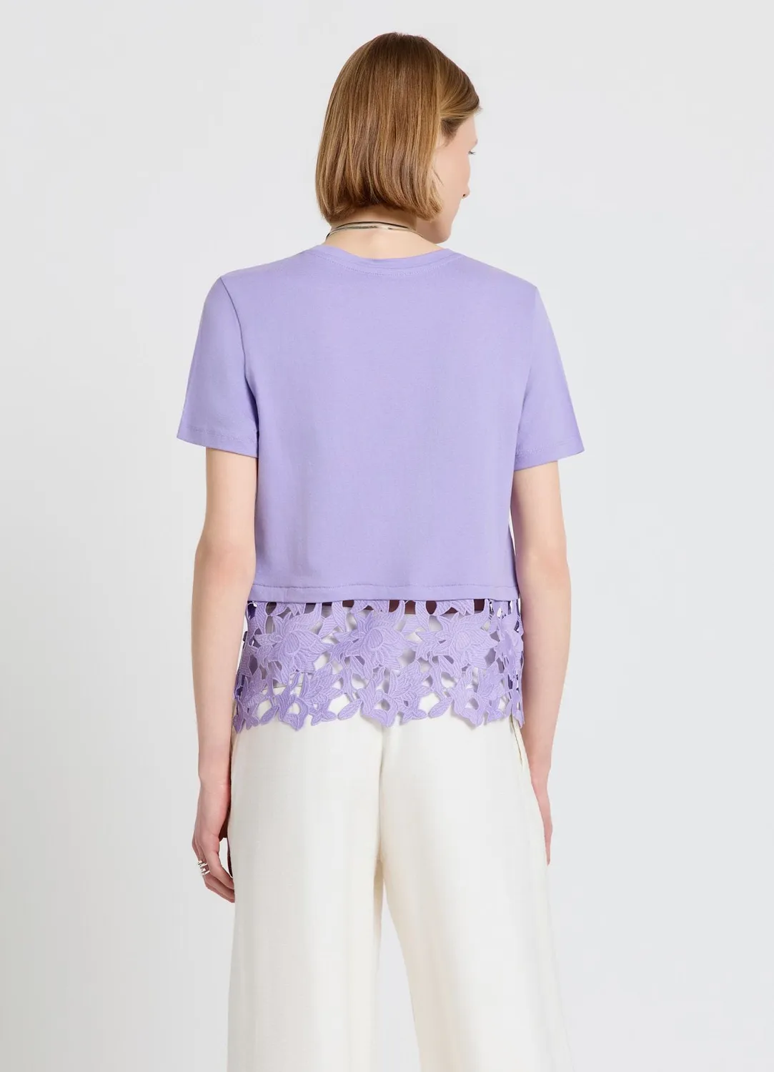 Calliope t-shirt femme col rond fond dentelle
