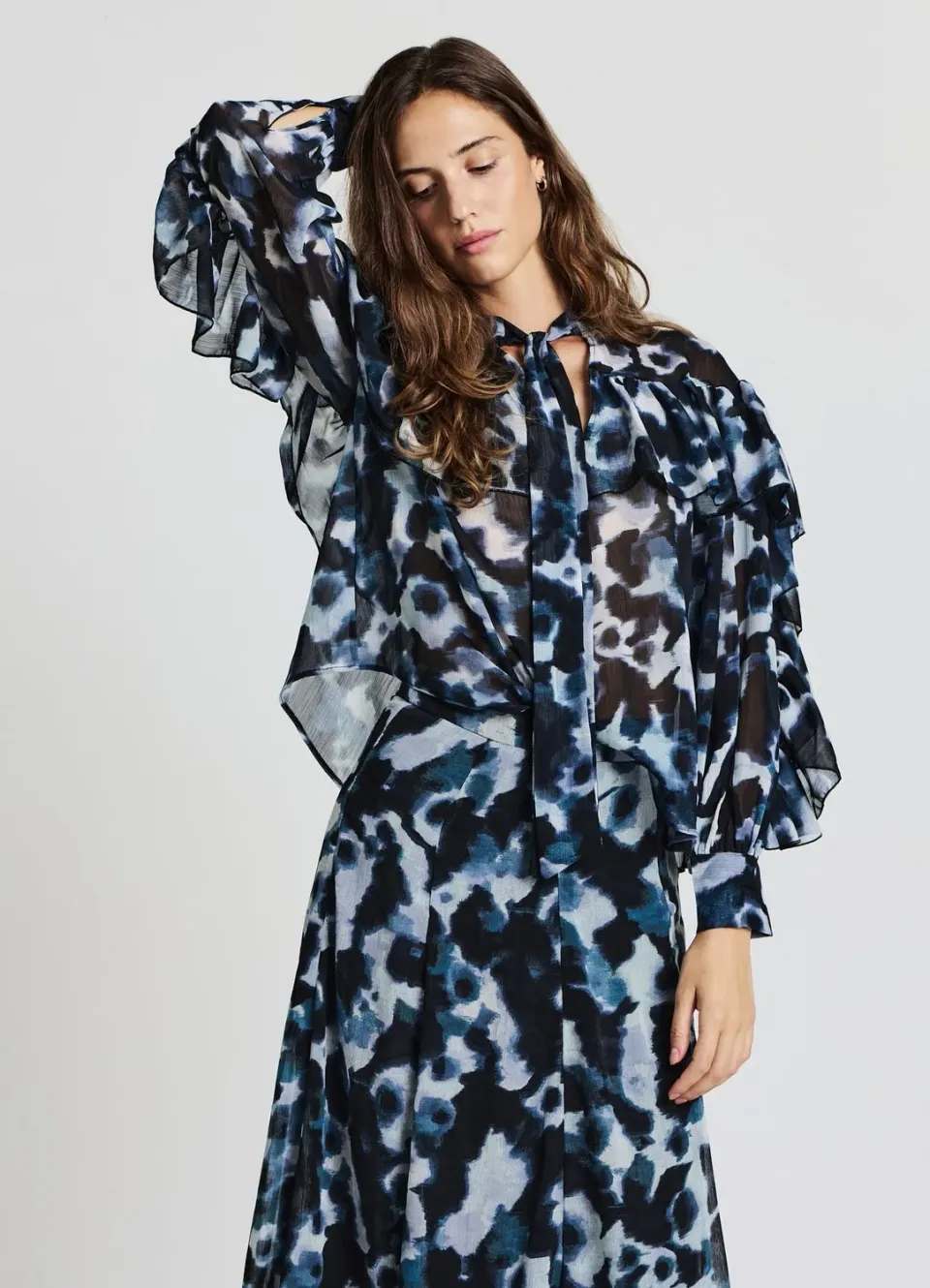 Calliope blouse à nœud et volants femme à motif