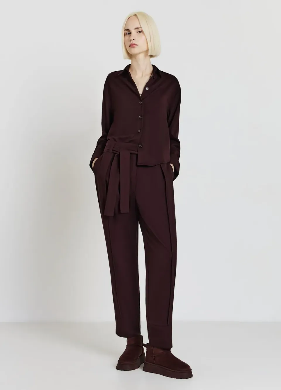 Calliope pantalon femme droit ceinture à nouer revers