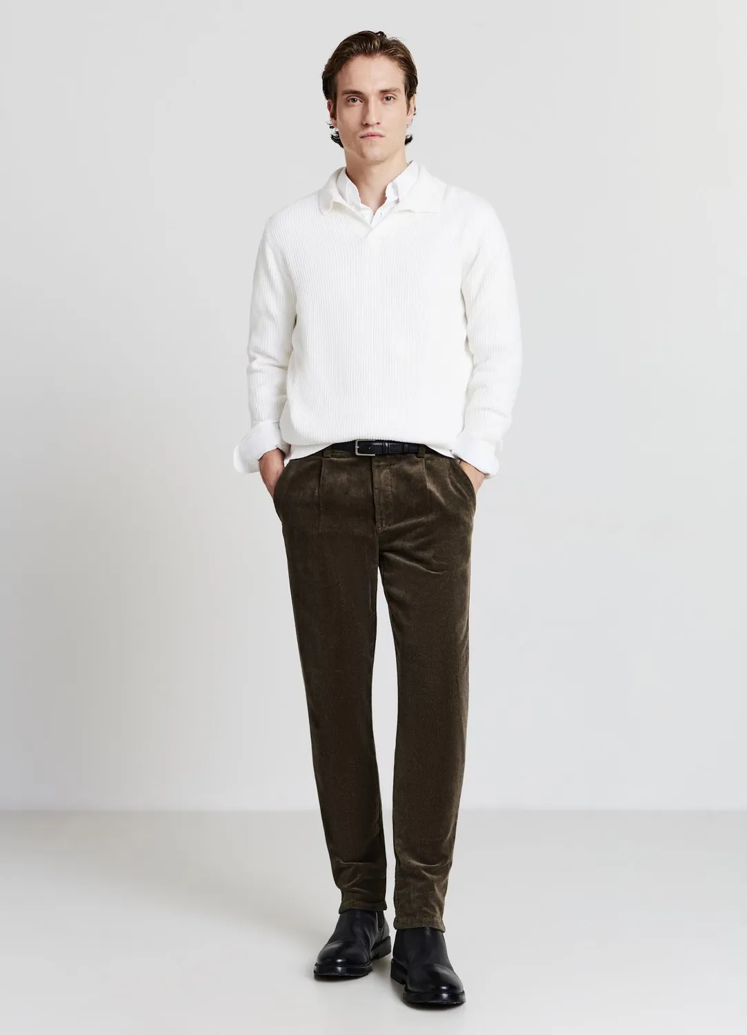 Calliope côtes polo pull homme manches longues