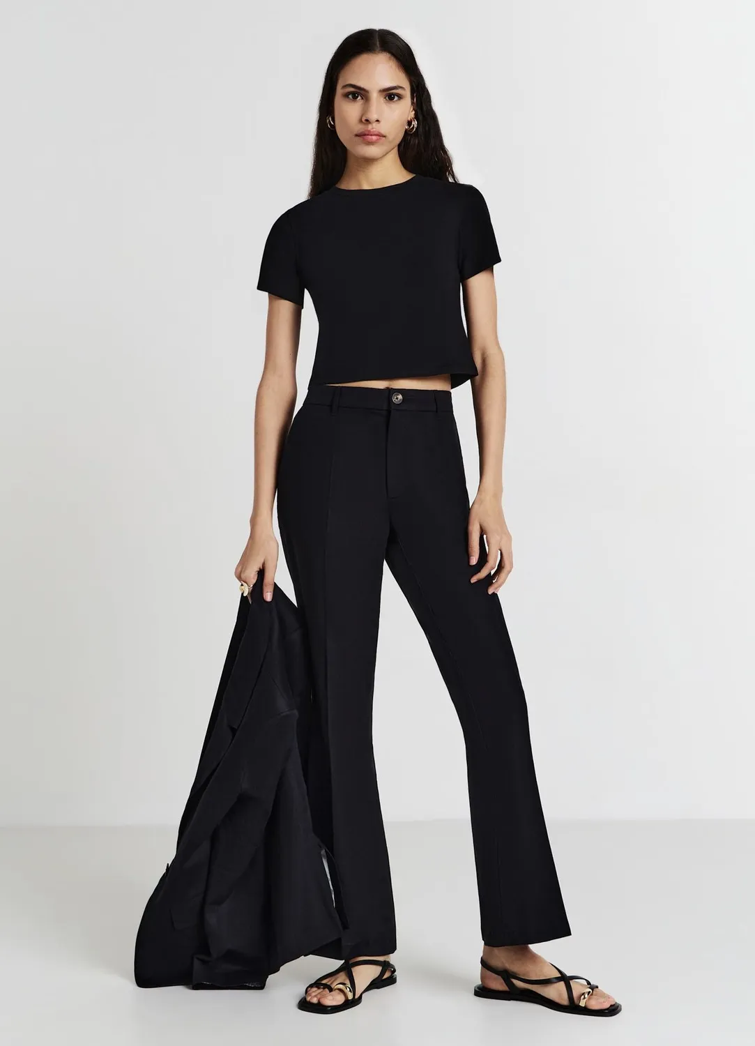 Calliope T-shirt crop coton femme uni col rond