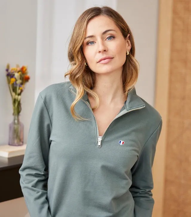 Cocorico Iconique sweat camionneur femme sauge coton