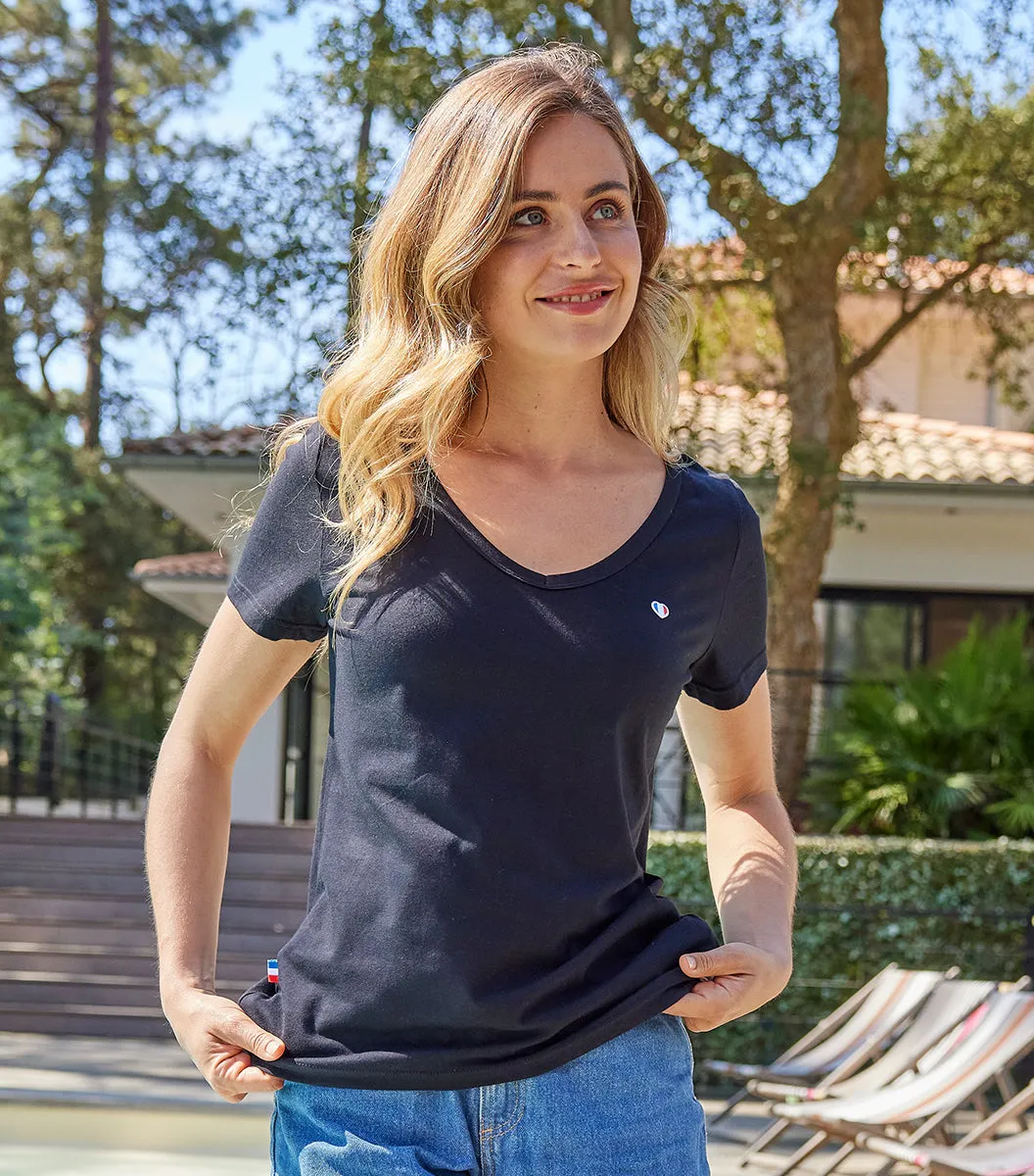 Cocorico Iconique t-shirt col V femme noir coton