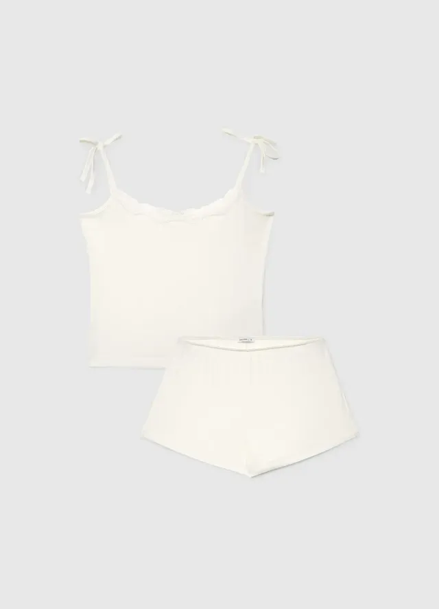 Calliope pyjama côtelé femme short dentelle
