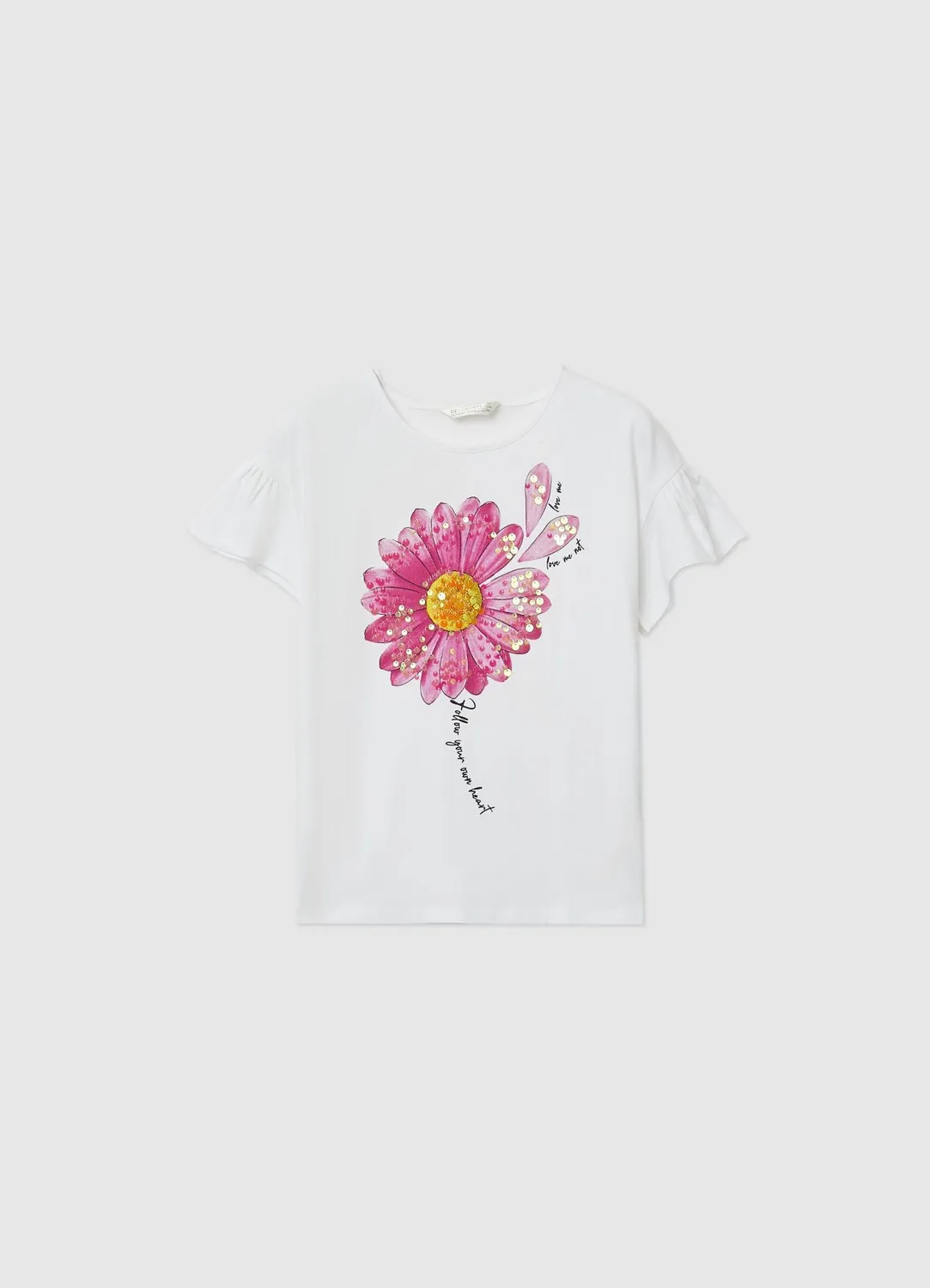 Calliope t-shirt fleur fille 6-7 ans coton volants paillettes