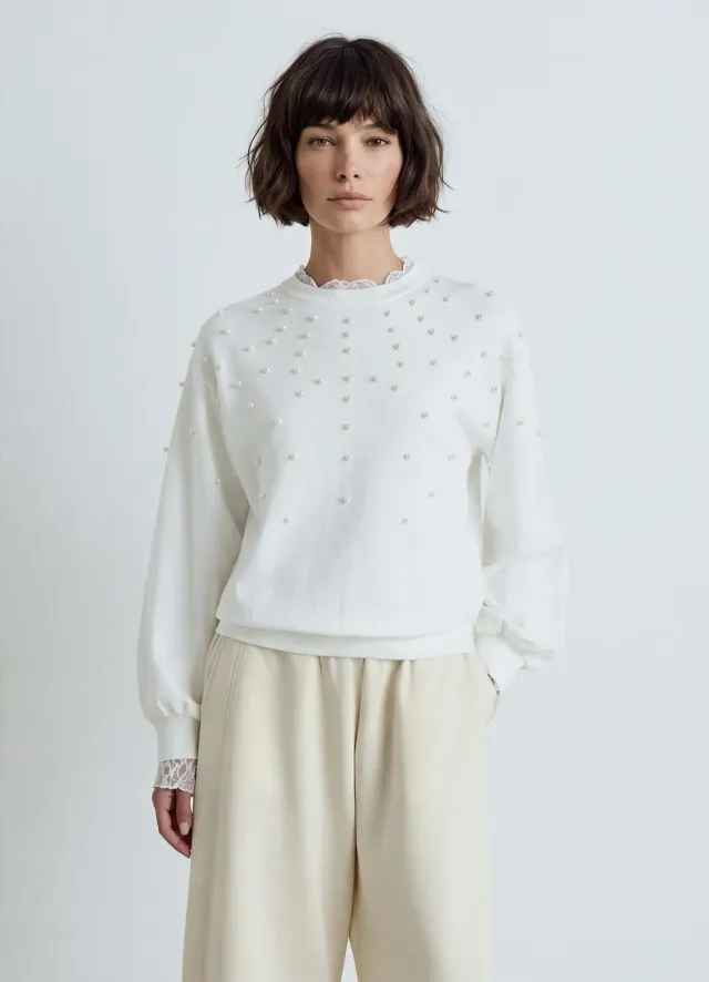 Calliope sweat femme col rond perles