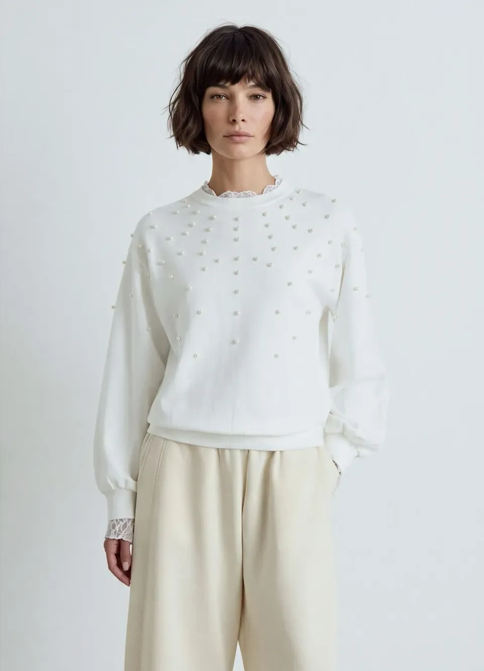 Calliope sweat femme col rond perles