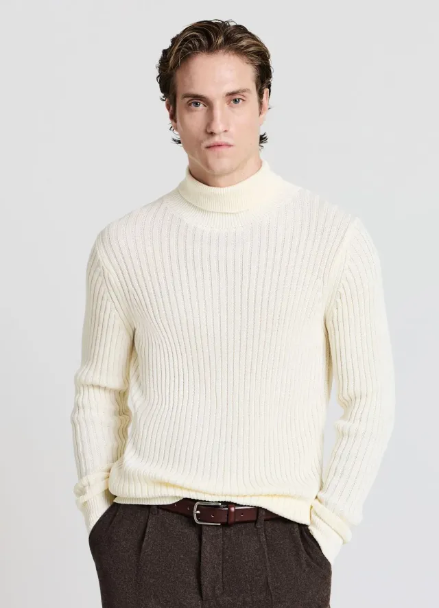Calliope pull col roulé côtelé homme uni