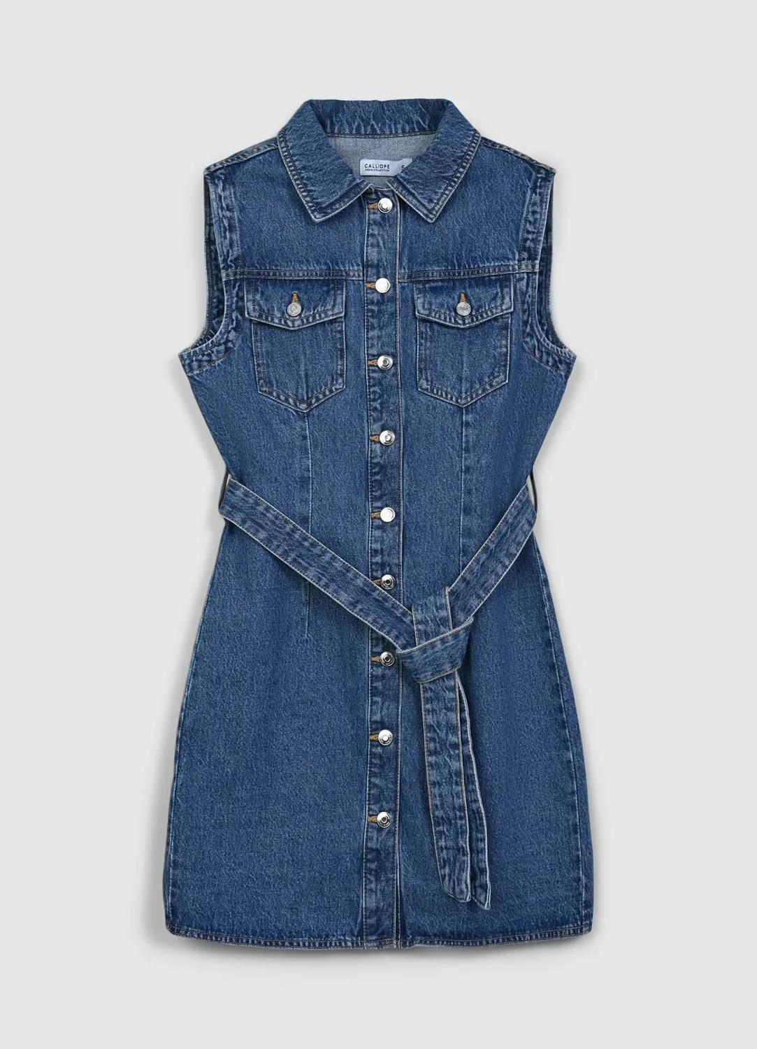 Calliope robe denim sans manches col chemise ceinture