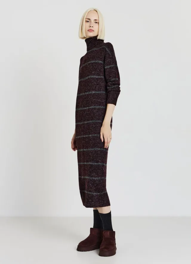 Calliope Atelier robe longue femme col roulé rayée