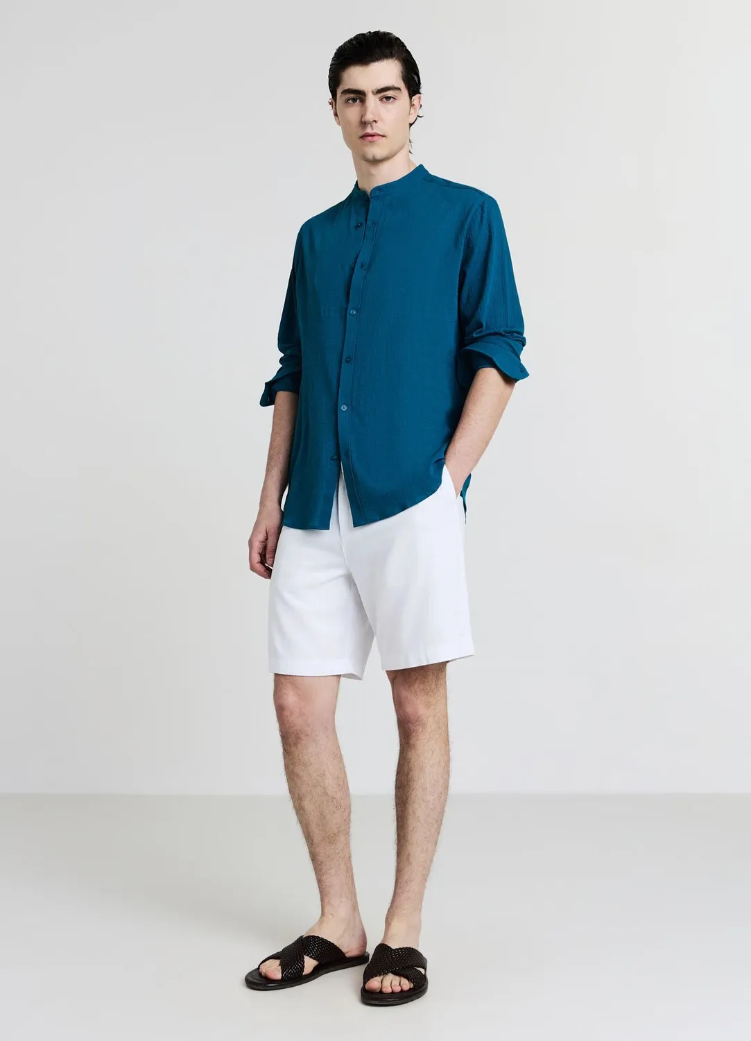 Calliope chemise col mao homme coton regular