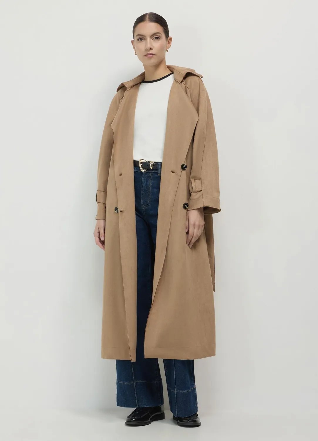 Calliope trench long effet suède femme à capuche
