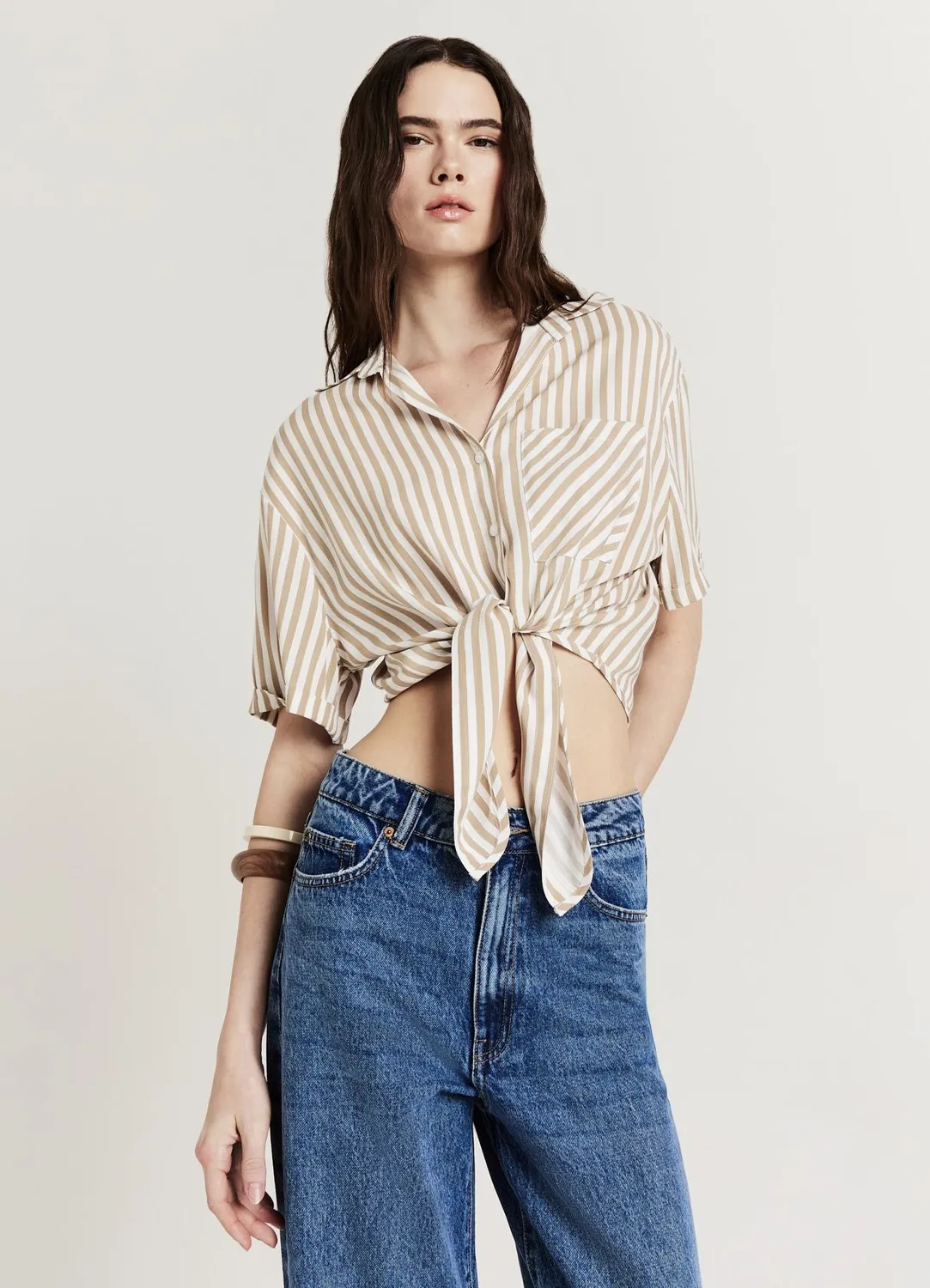 Calliope chemise rayée à nœud femme manches courtes