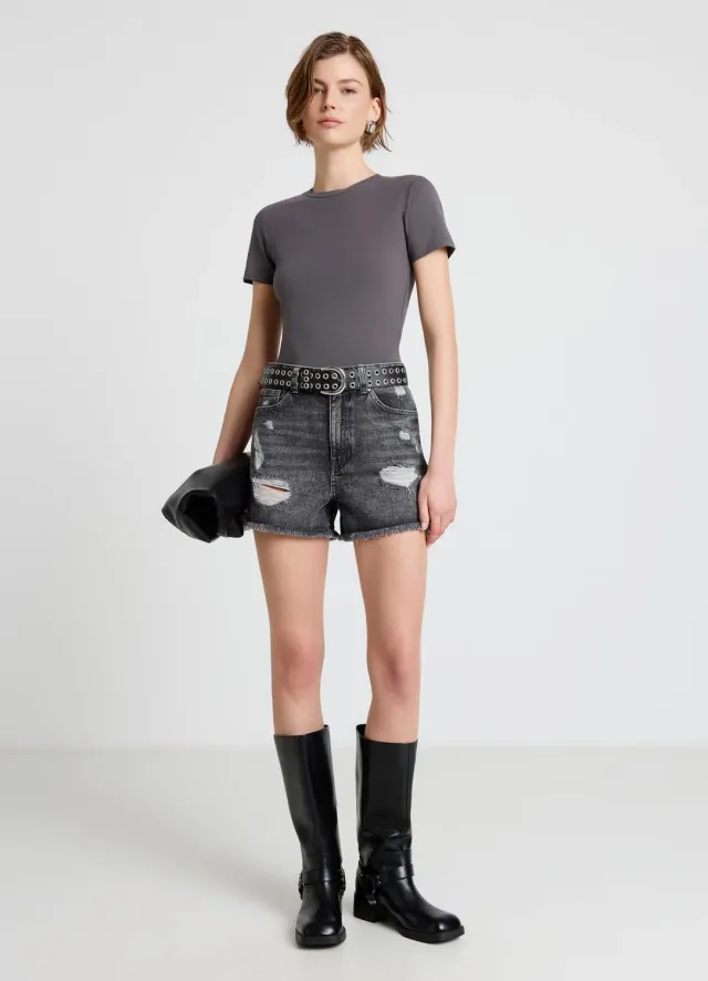 Calliope short mom denim déchiré femme taille haute