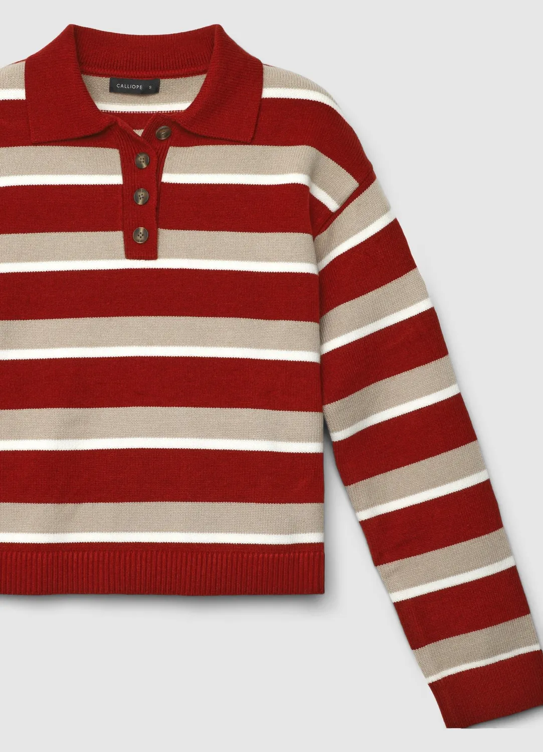 Calliope pull polo femme rayé manches longues boutons