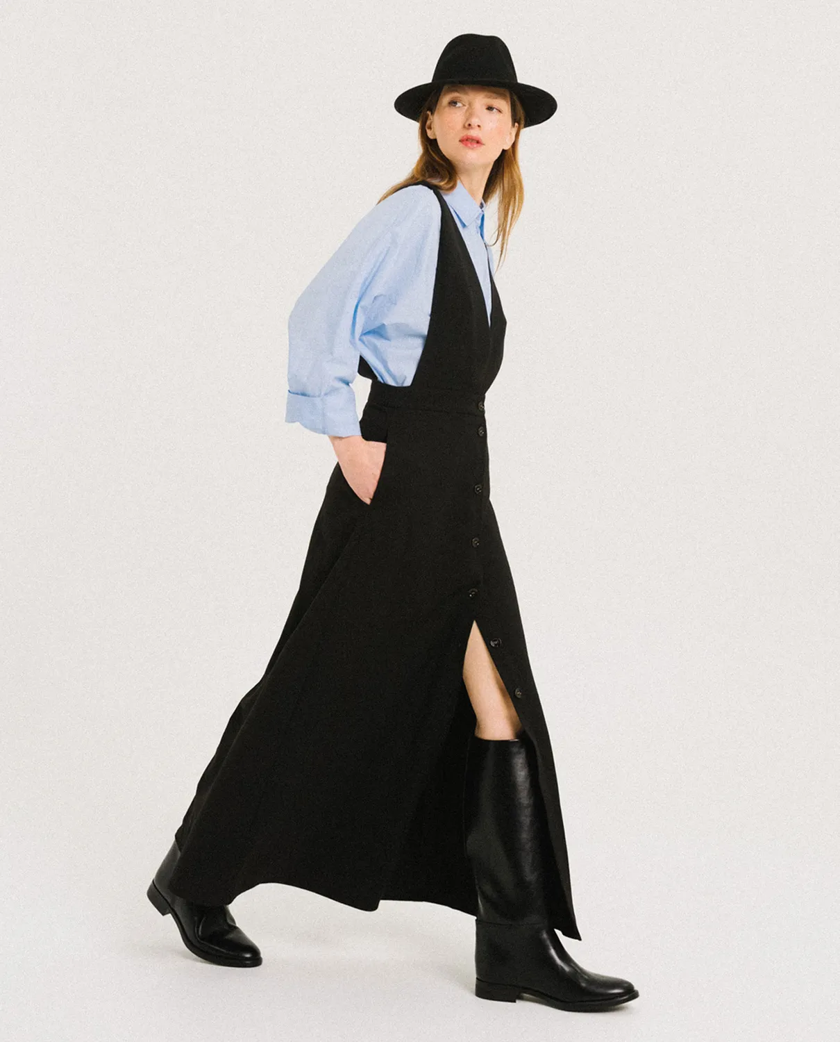 Tinsels Fatou robe chasuble noir gabardine