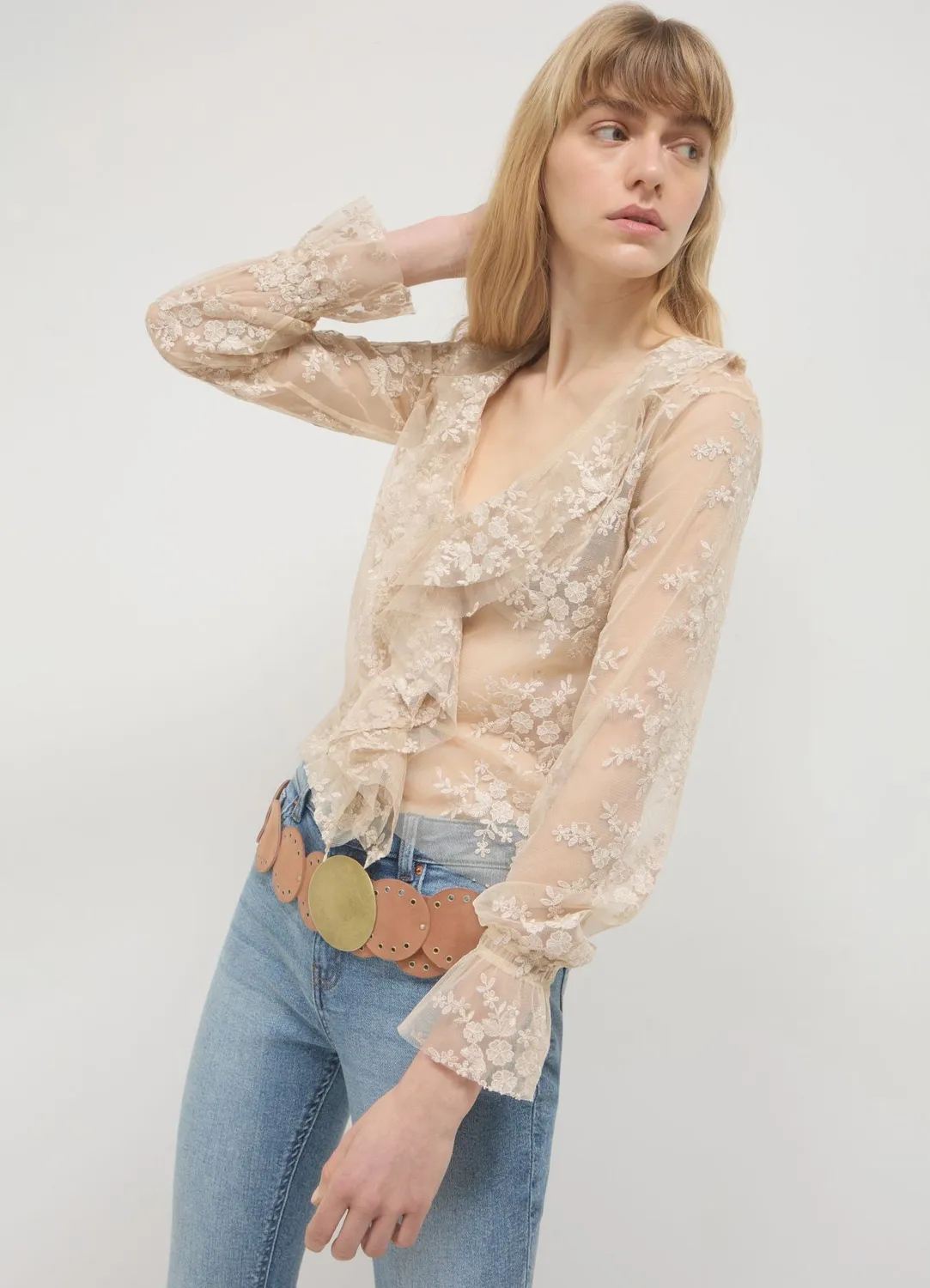 Calliope blouse femme dentelle volants manches longues S