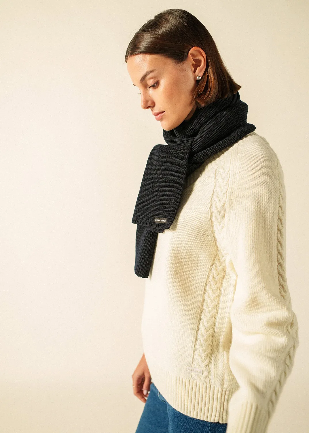 Saint James Canoe écharpe navy maille perlée laine