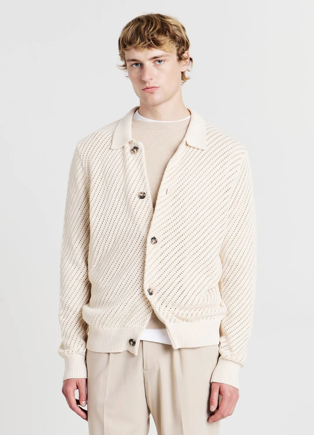 Calliope cardigan homme col chemise ajouré