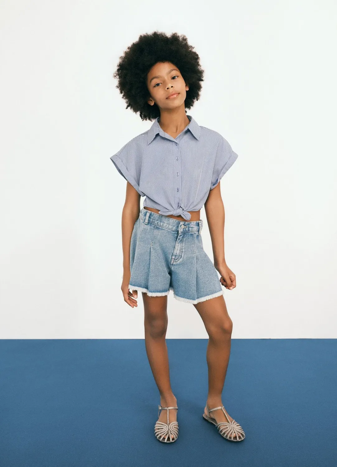 Calliope Short jean fille évasé à plis uni