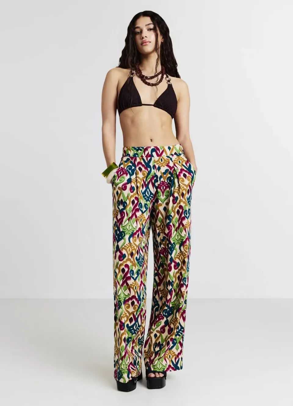 Calliope pantalon palazzo femme à motif élastiqué