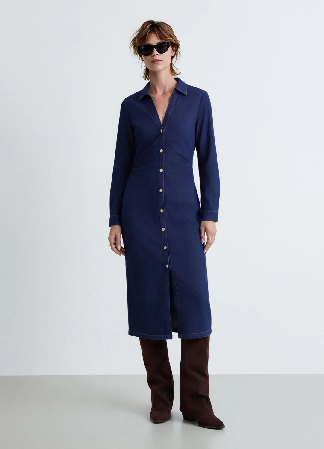 Calliope robe chemisier denim stretch boutons femme