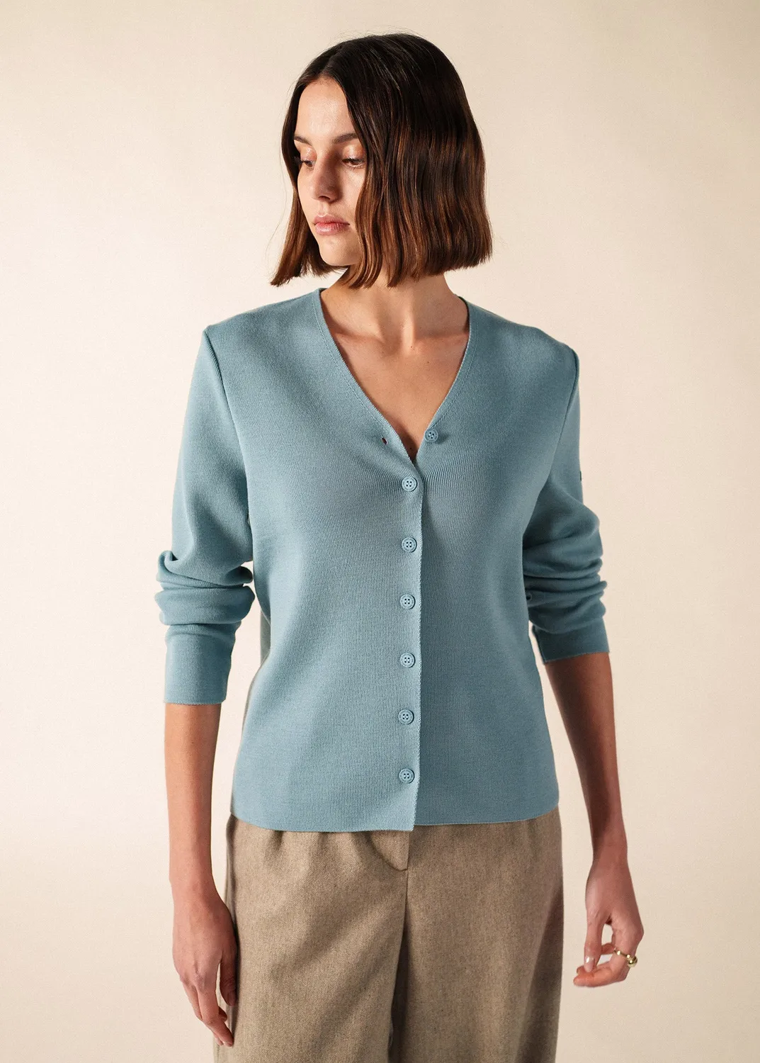 Saint James Brévands gilet col V céleste clair