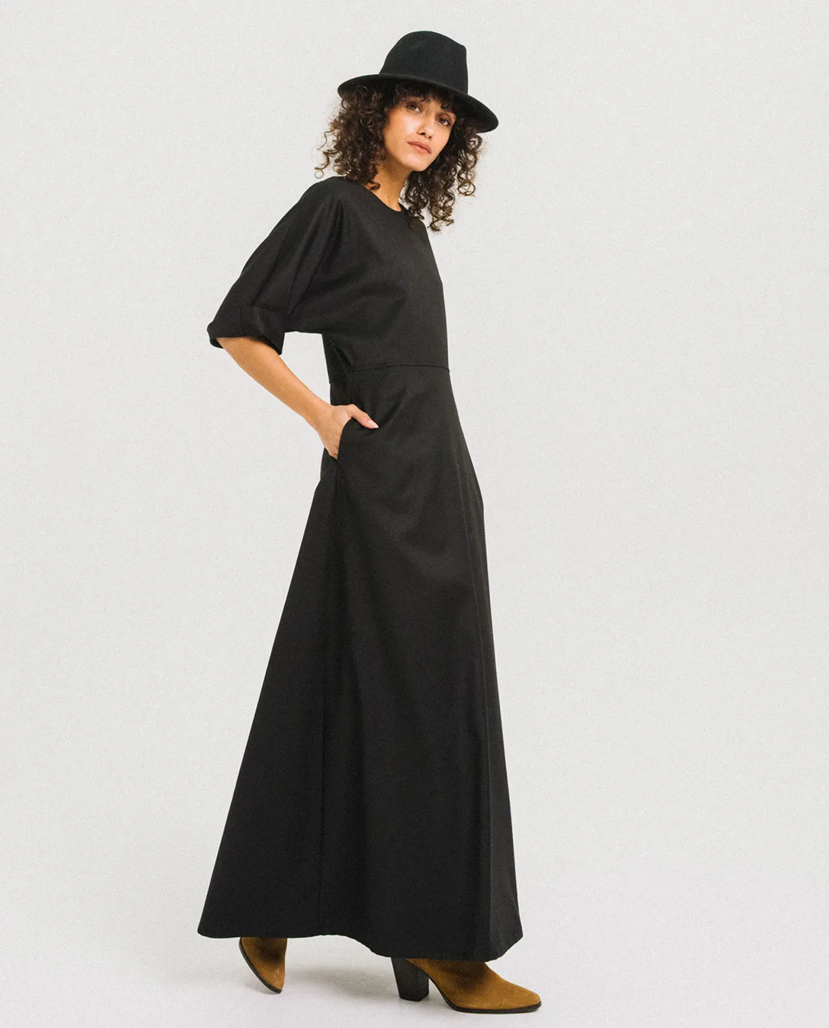 Tinsels Frany robe longue noire gabardine