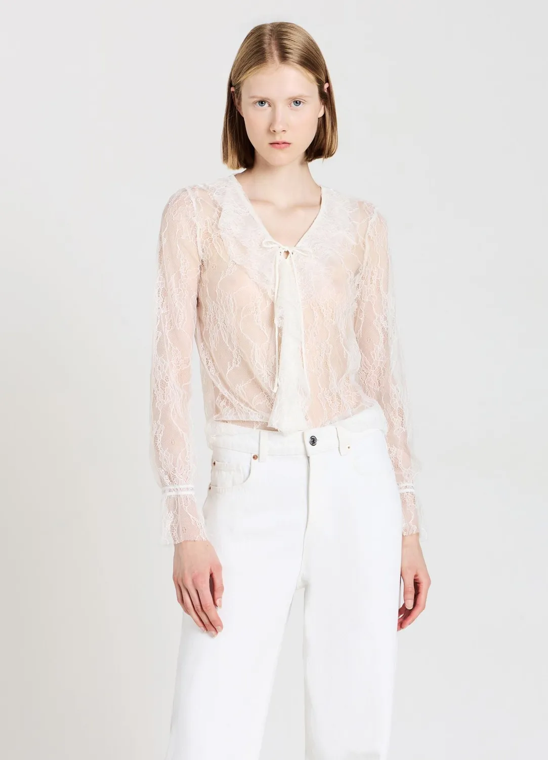 Calliope jabot t-shirt dentelle femme manches longues