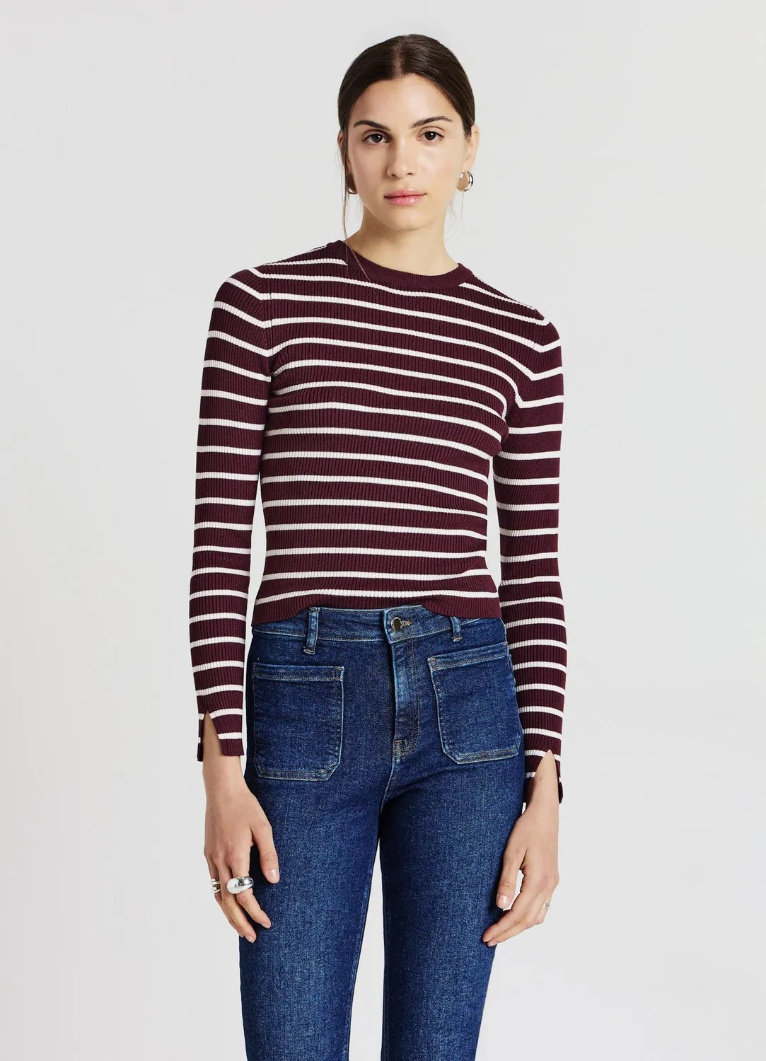 Calliope Maglia pull rayé femme manches longues col rond