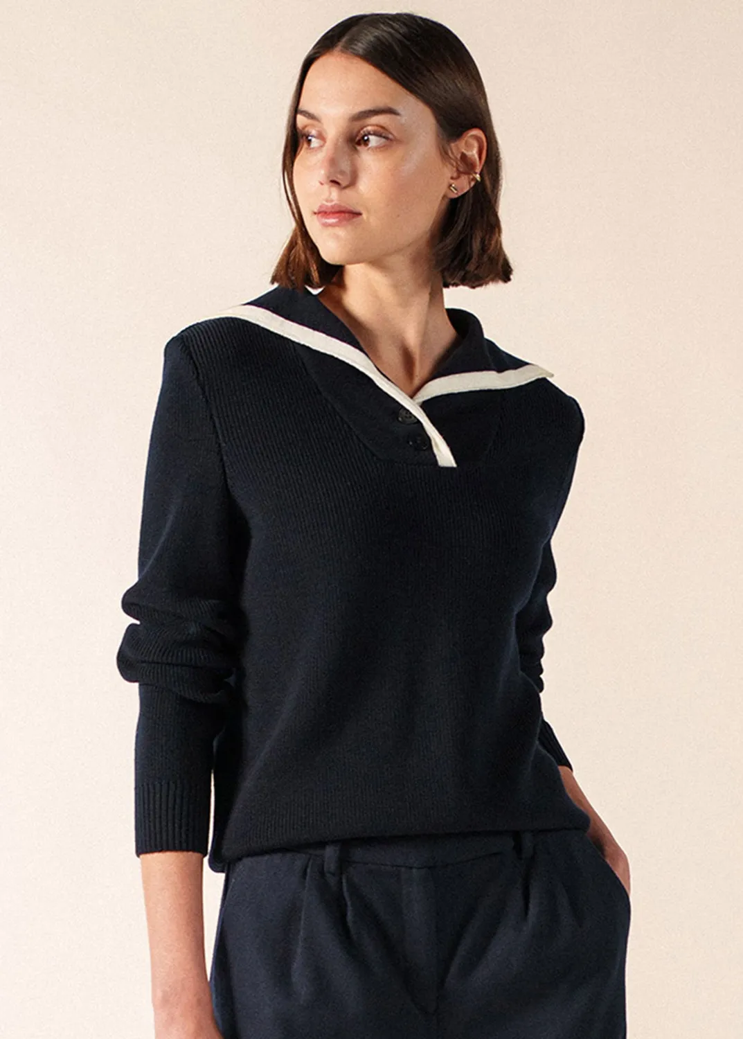Saint James Gavarnie pull laine navy col vareuse