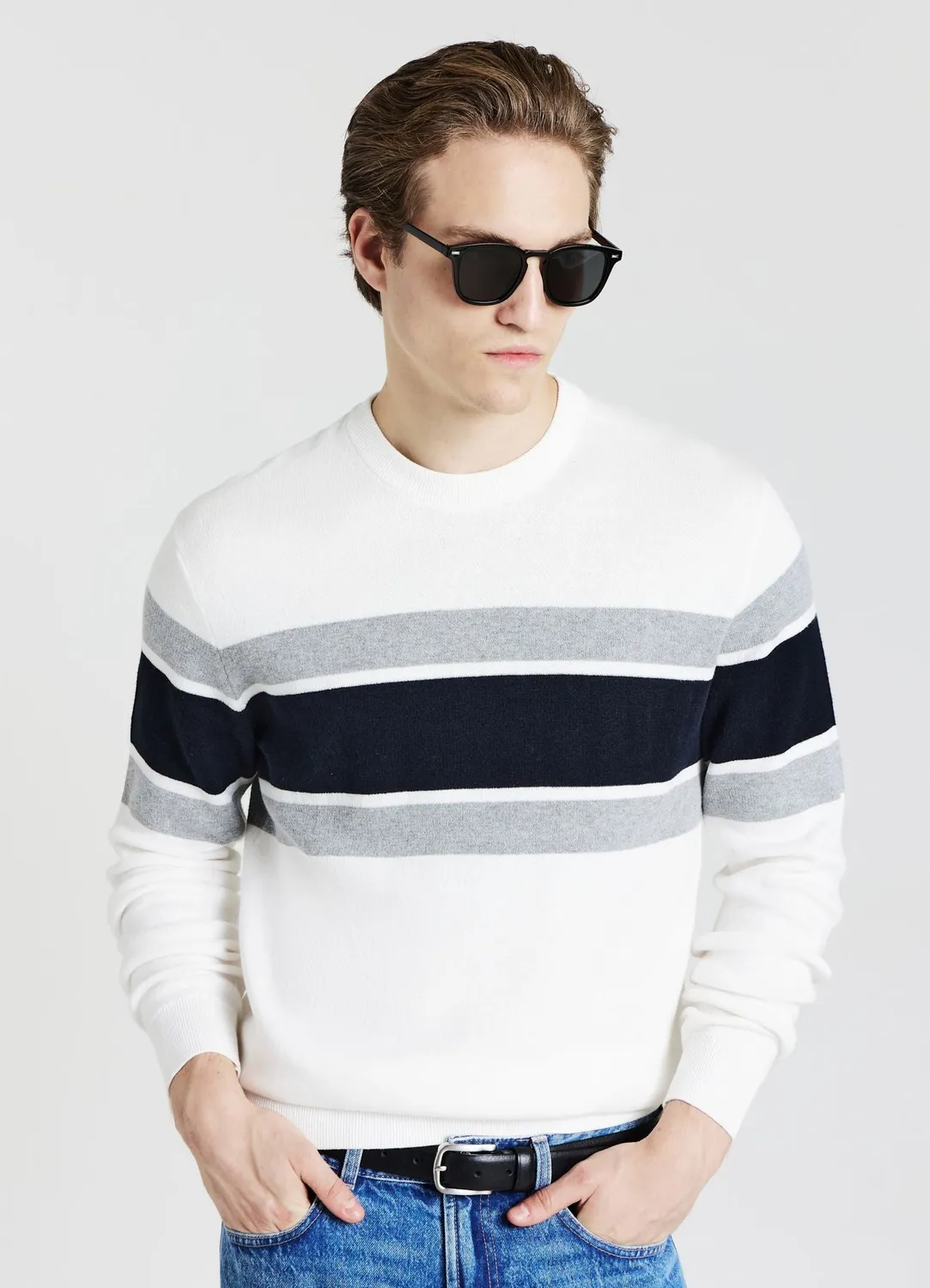 Calliope pull col rond à rayures homme taille L