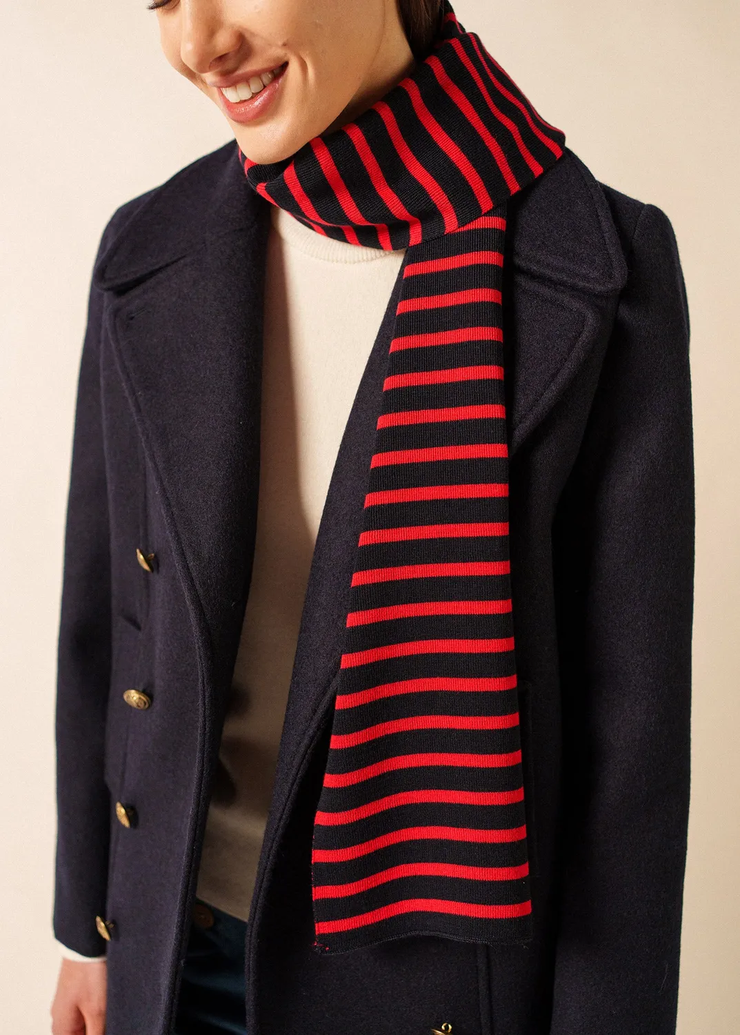 Saint James Duguay écharpe navy tulipe laine 1,8 m
