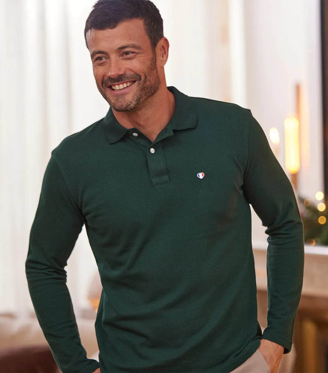 Cocorico Iconique polo manches longues homme sapin coton