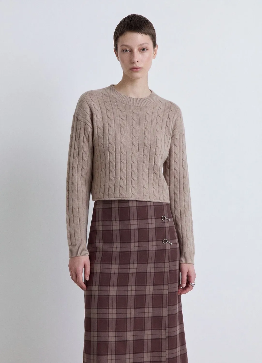 Calliope pull crop torsade femme col rond manches longues