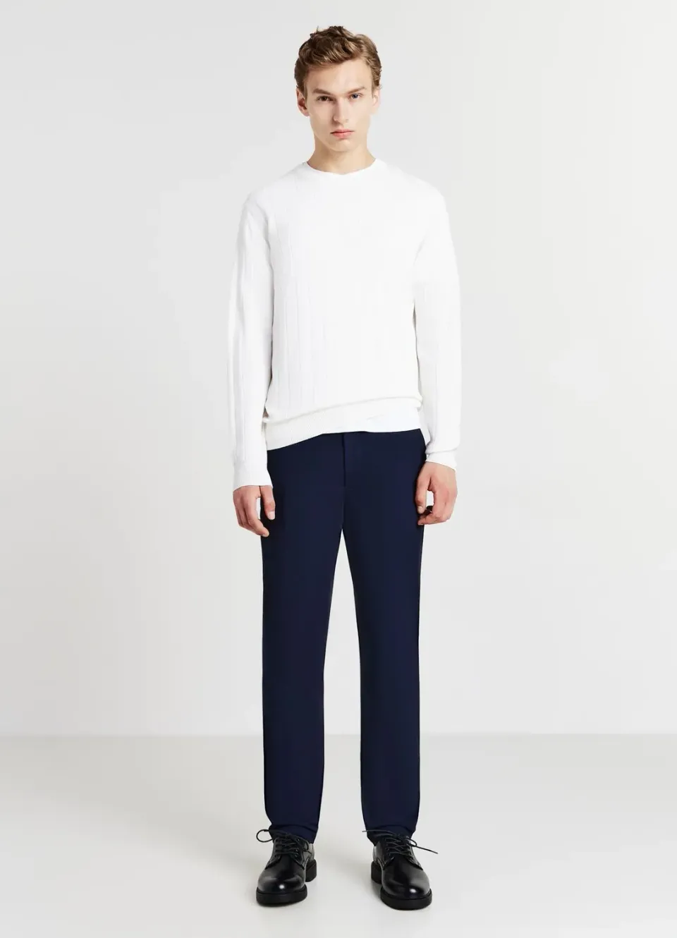 Calliope pull côtes homme col rond manches longues