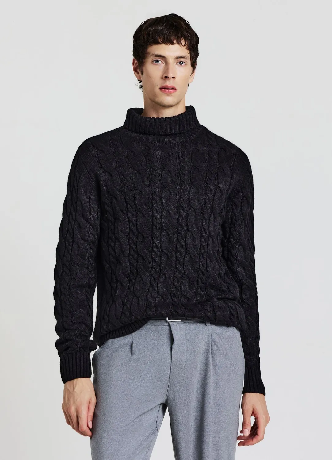 Calliope pull col roulé homme torsadé uni