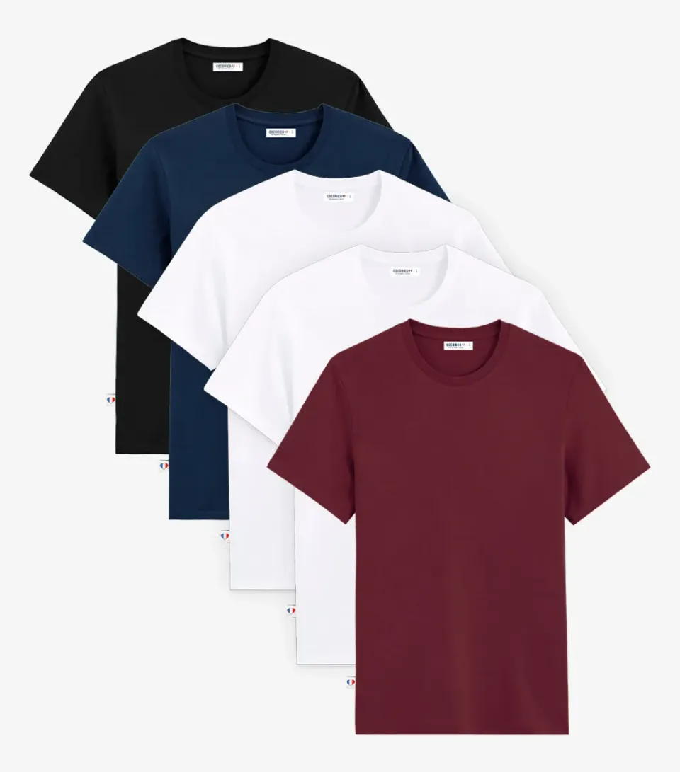 Cocorico Pack 5 t-shirts homme marine noir bordeaux blanc coton