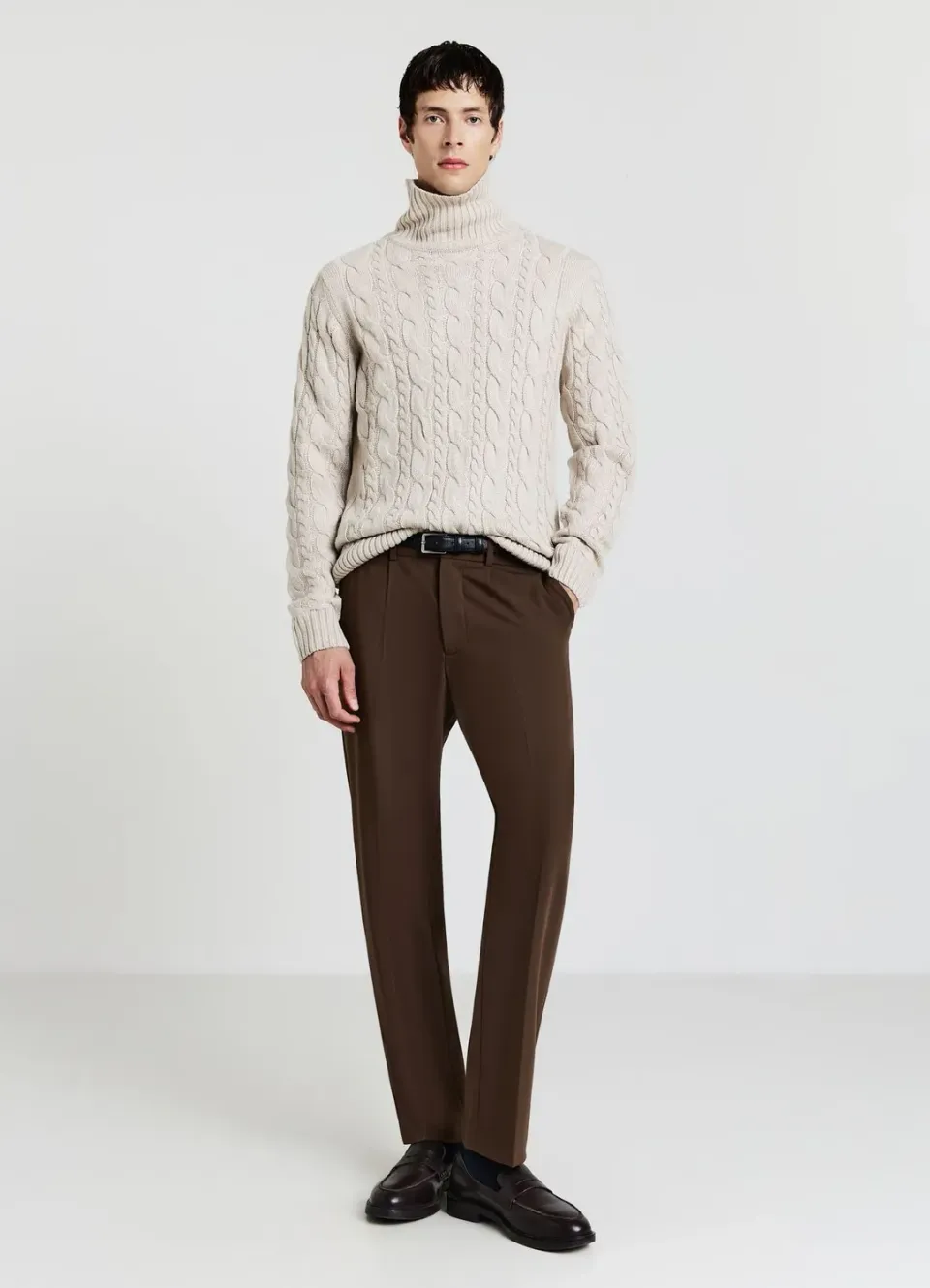Calliope pull col roulé torsades homme uni
