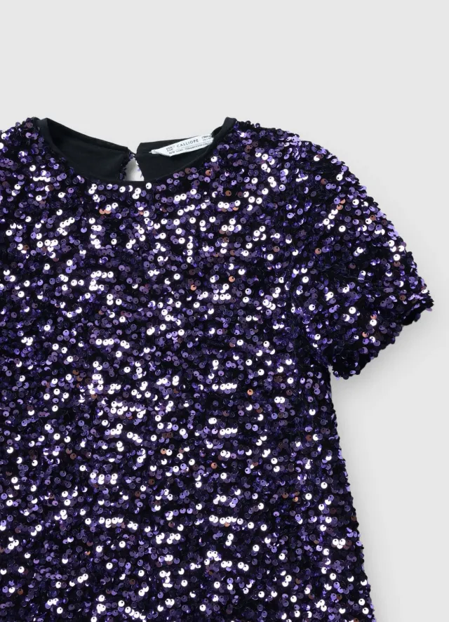 Calliope robe paillettes fille col rond 8-9 ans