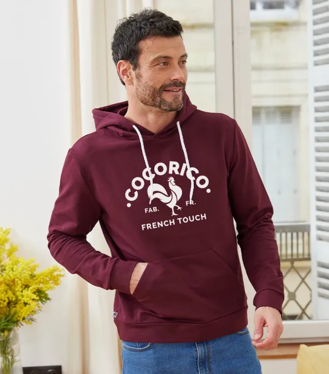 Cocorico Coq Français sweat capuche homme bordeaux coton