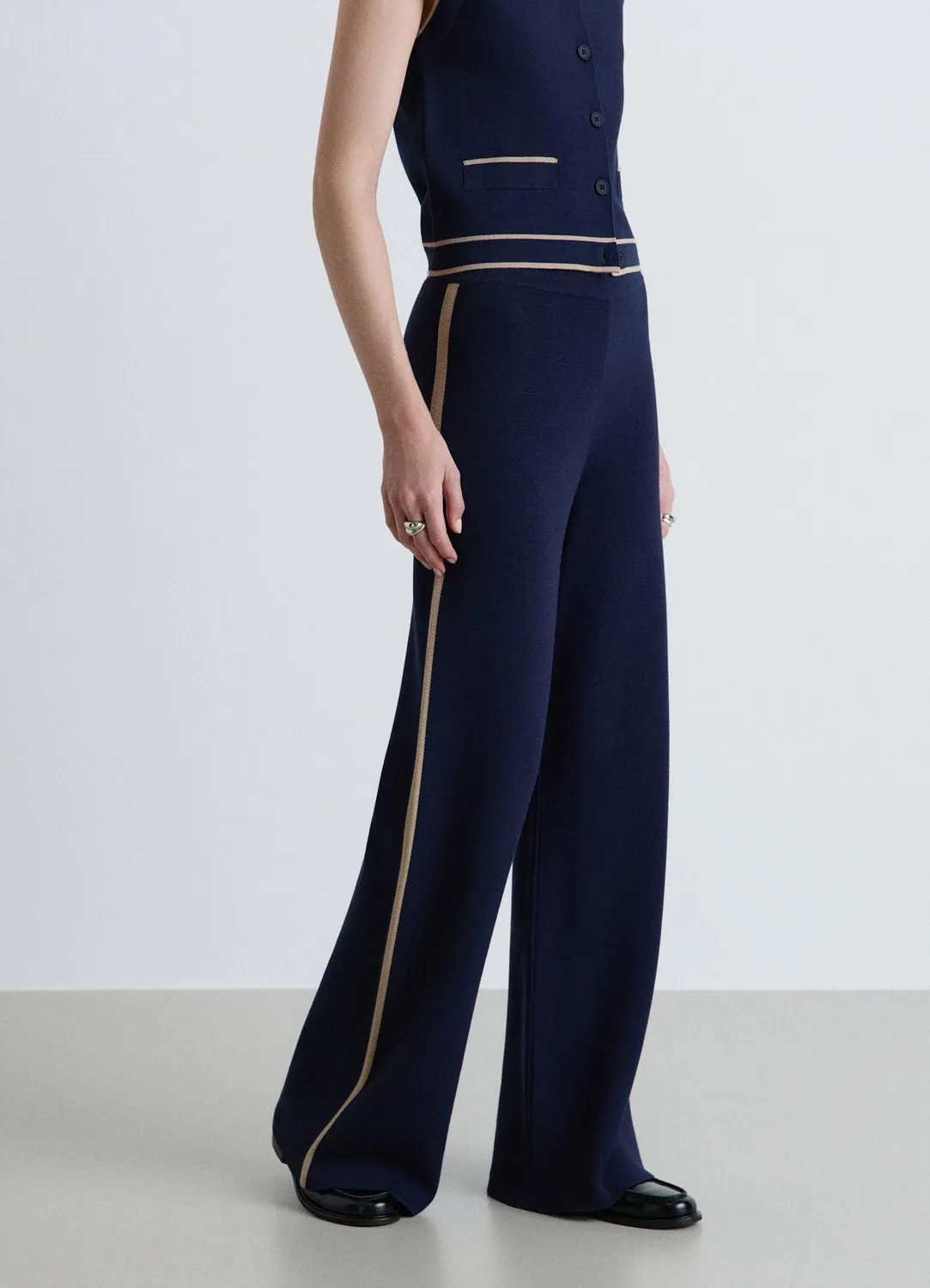 Calliope pantalon palazzo maille profils femme uni