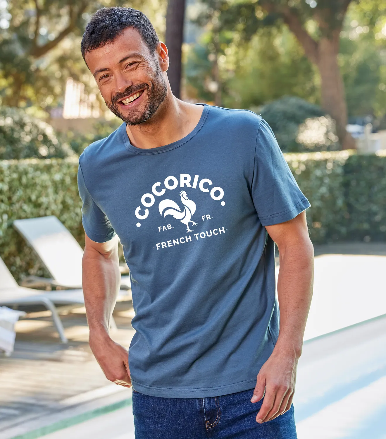 Cocorico Coq Français t-shirt homme azur coton