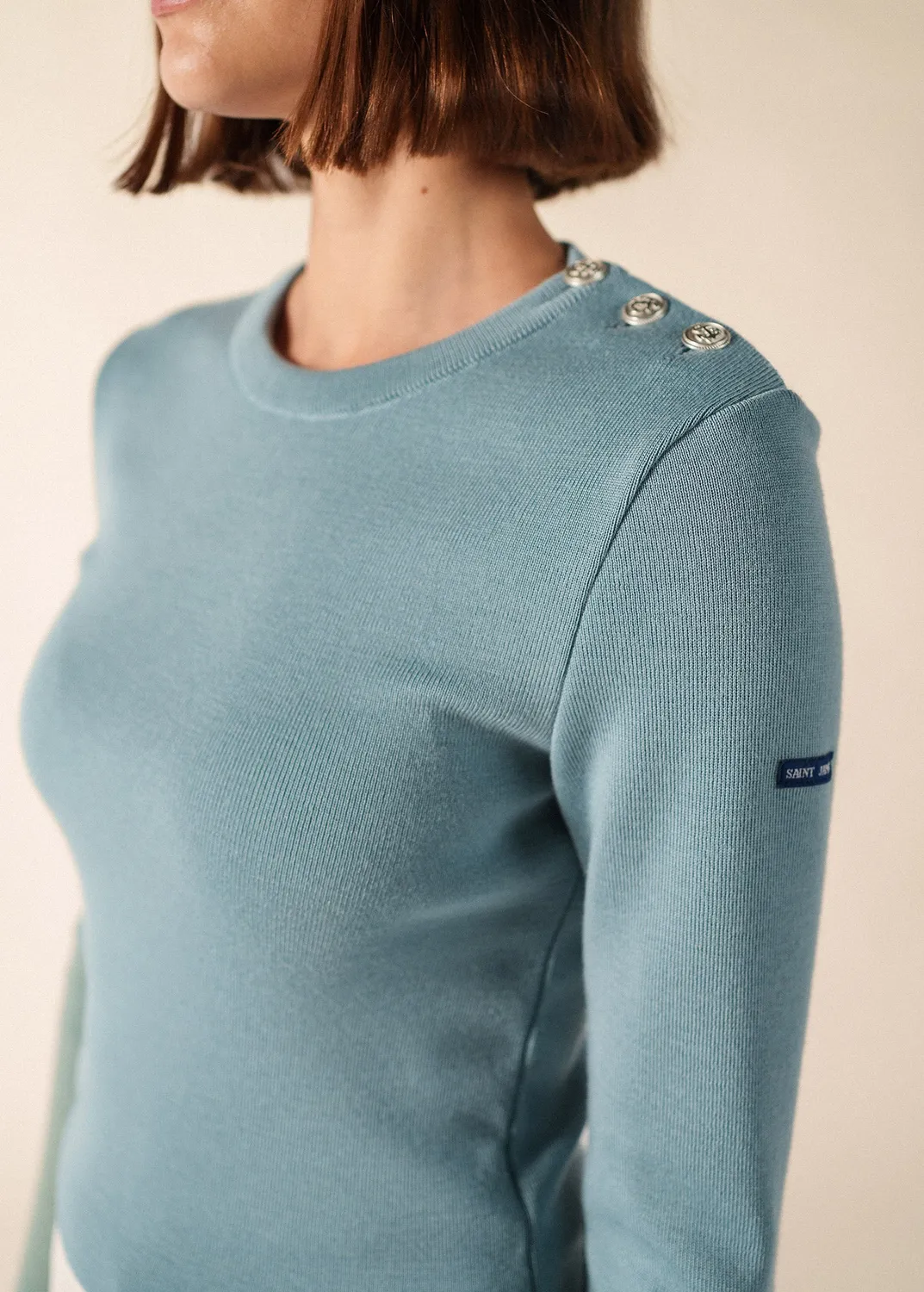 Saint James Marée pull marin céleste clair laine