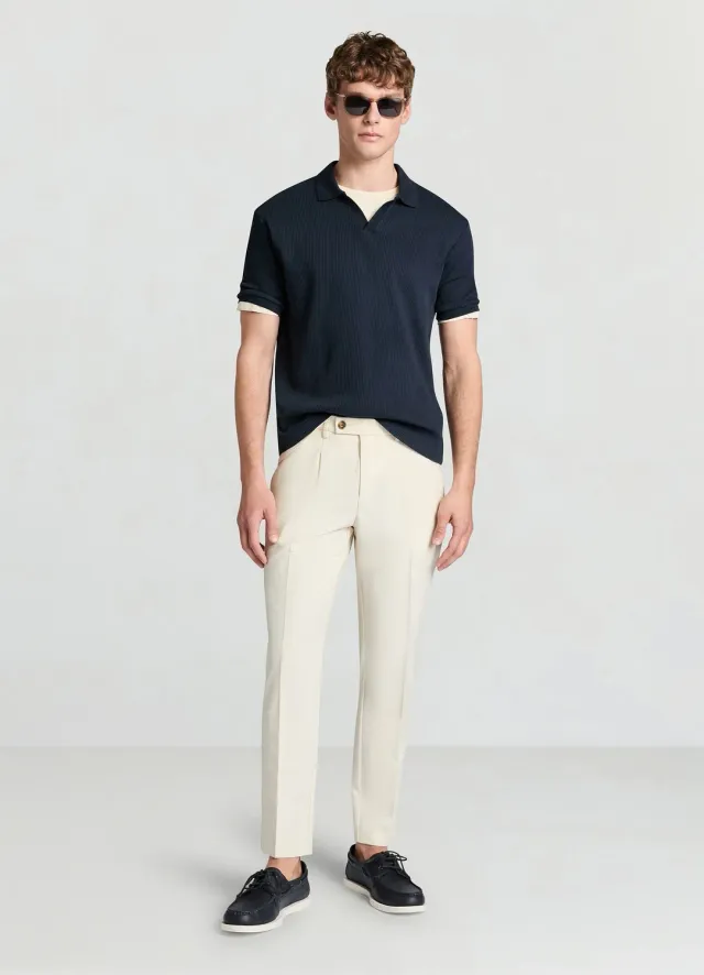 Calliope polo homme L col V manches courtes côtelé