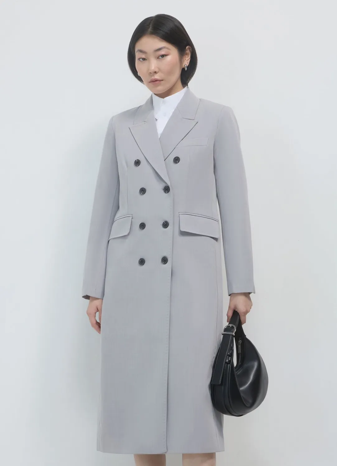 Calliope Manteau long chiné femme double boutonnage