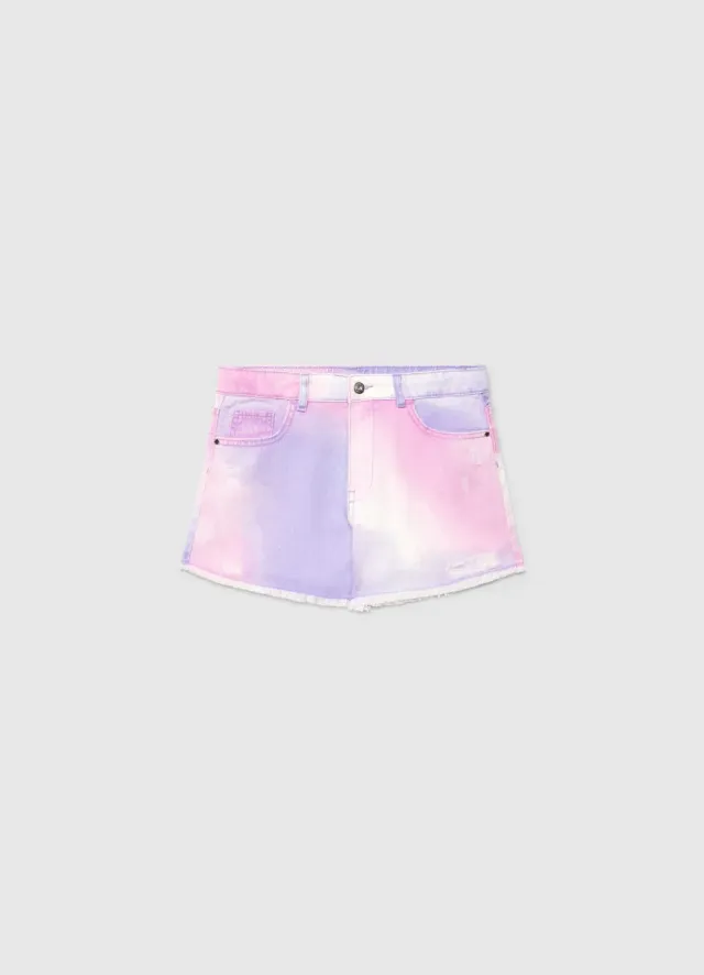 Calliope Mom Fit short fille tie-dye effiloché