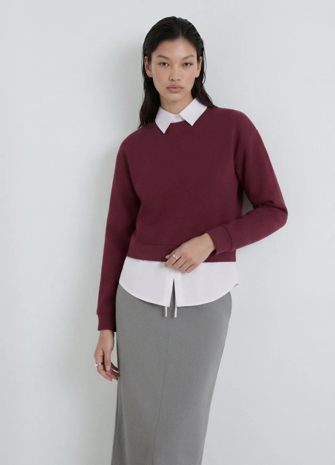 Calliope Sweat Col Chemise Femme Uni