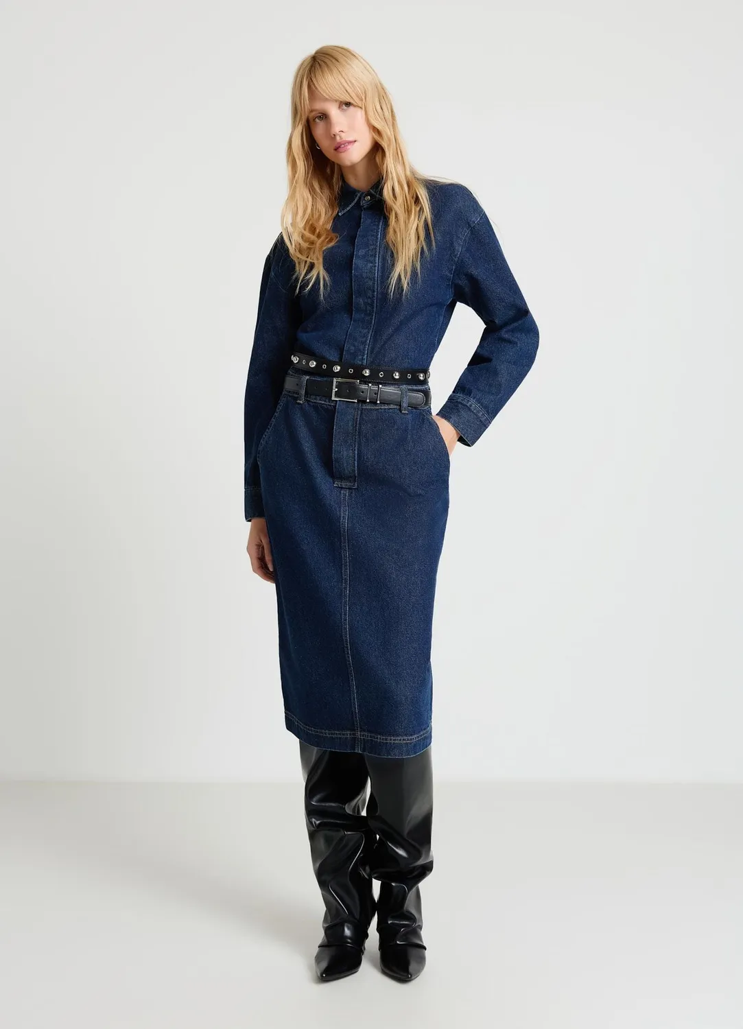 Calliope Atelier robe midi denim femme poches